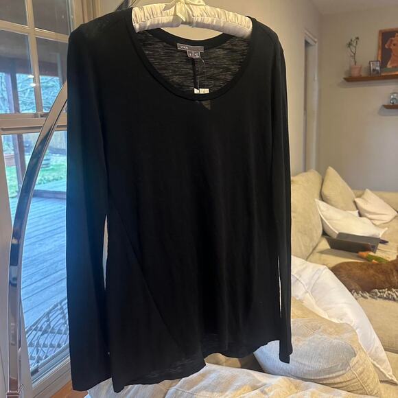 Vince Women's Small Top Black Long Sleeve Scoop Neck NWT - Picture 1 of 2
